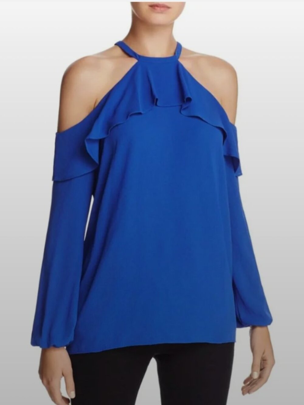 Michael Kors NWT Royal Blue Ruffle Cold Shoulder Georgette Blouse Size Small